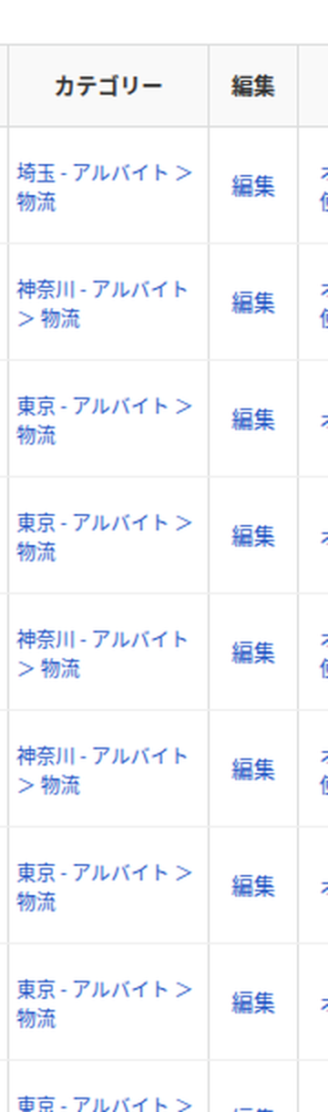 カテゴリーの列